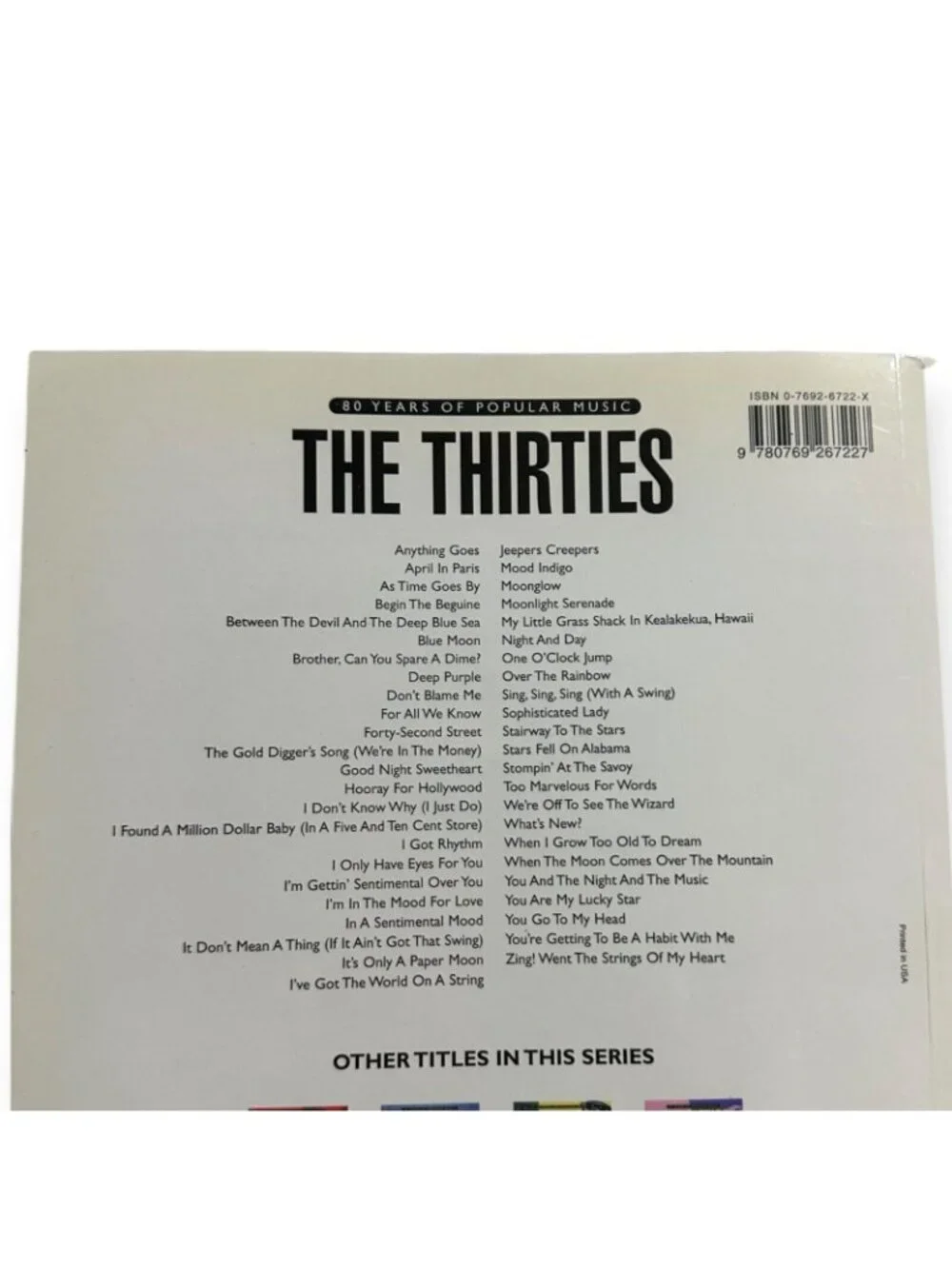 THE THIRTIES, 80 YEARS OF POPULAR MUSIC SHEET MUSIC BOOK
